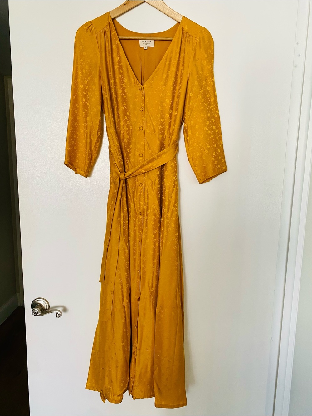 Sezane Gillian Mustard Yellow Button Down Maxi Dress size 36